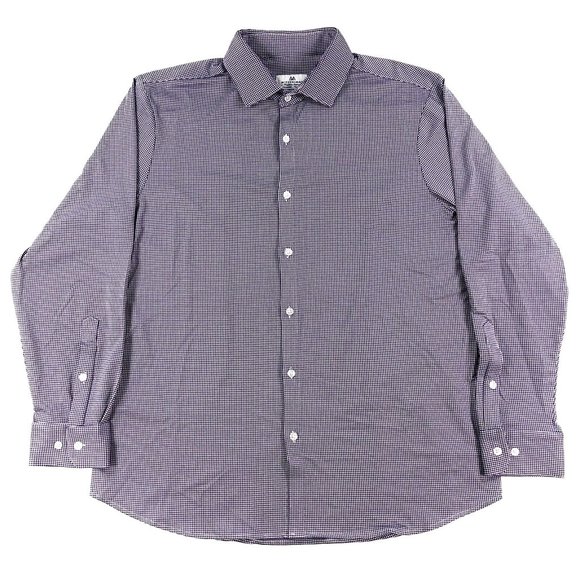 Mizzen Main Performance Shirt Mens 2XL Trim Fit Long Sleeve Purple Mini Check - Picture 1 of 5